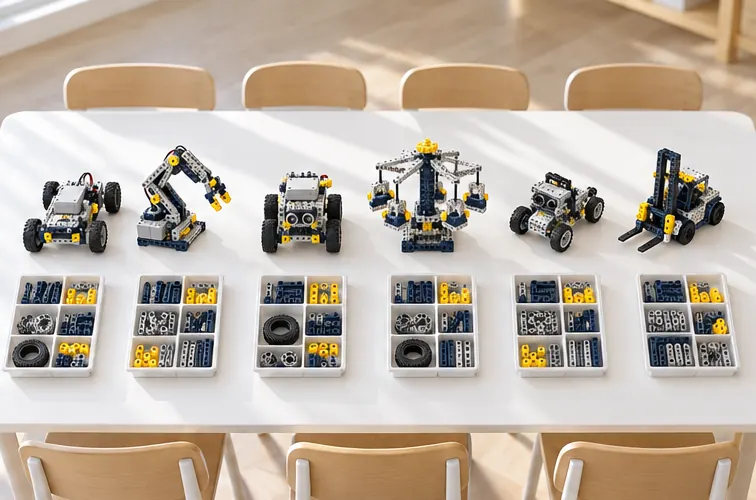 6人分の席と作りかけのロボット